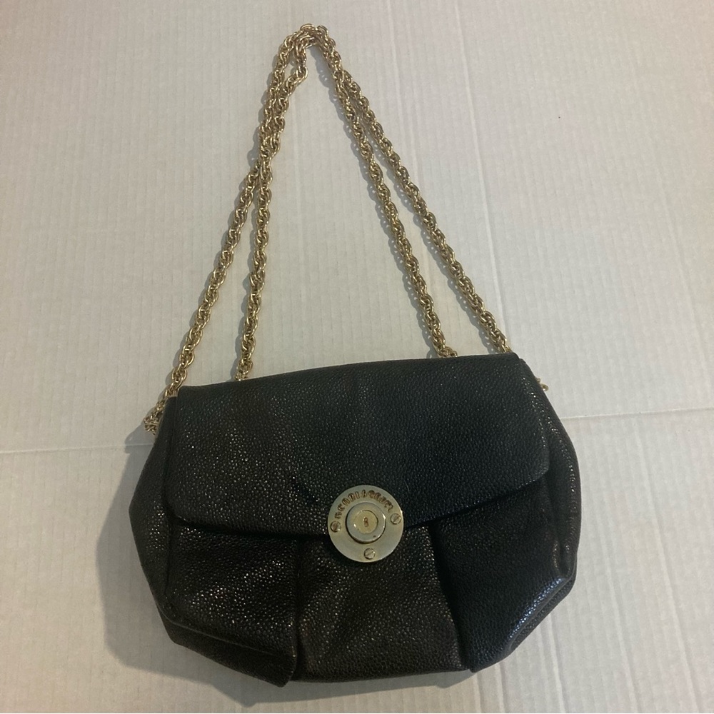 Henri Bendel Leather Embossed Shoulder Bag Convertible Clutch Gold hardware,EUC